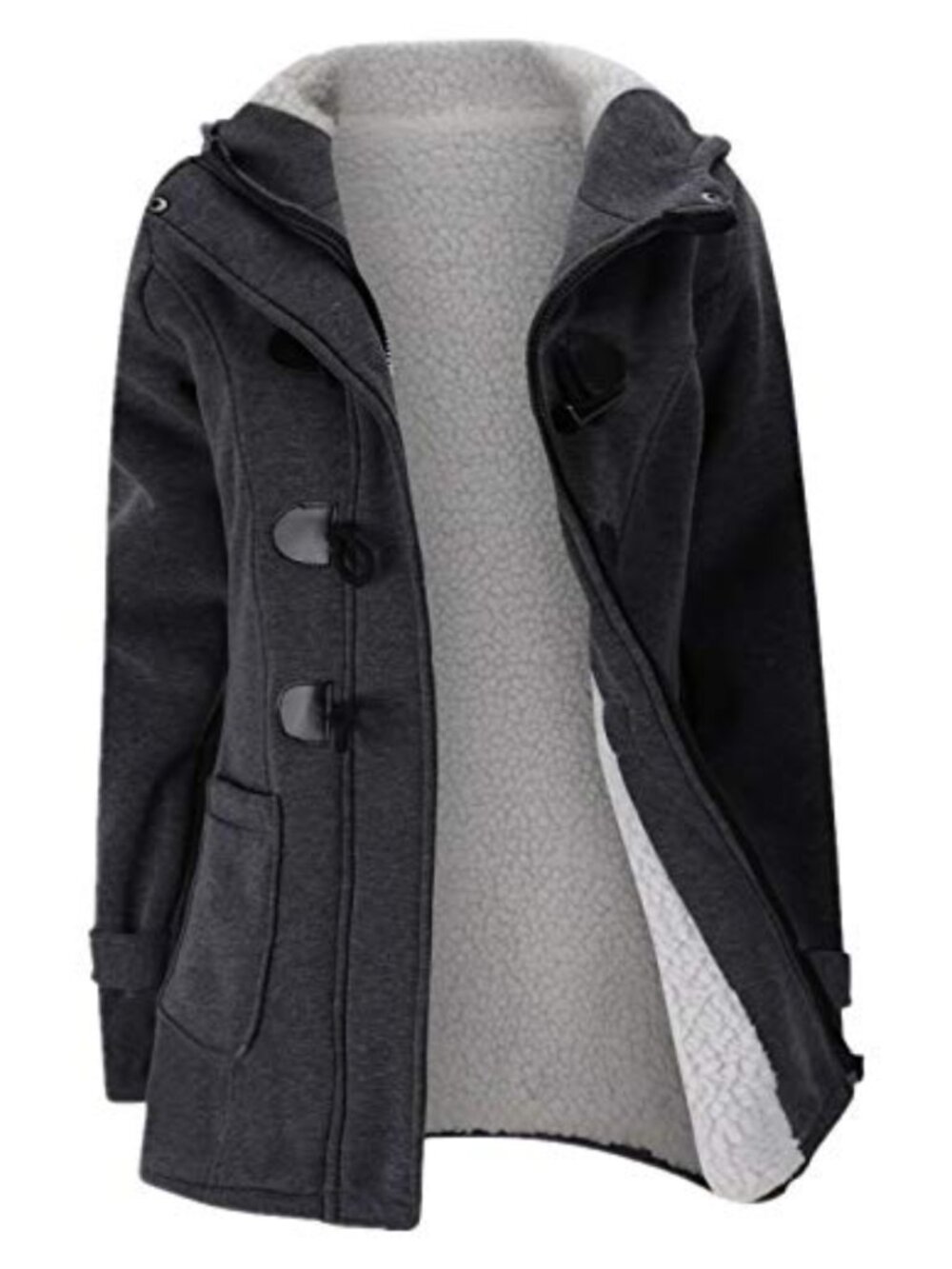 Womens Fleece Thicken Hooded Winter Coat Horn Button Pea Jacket